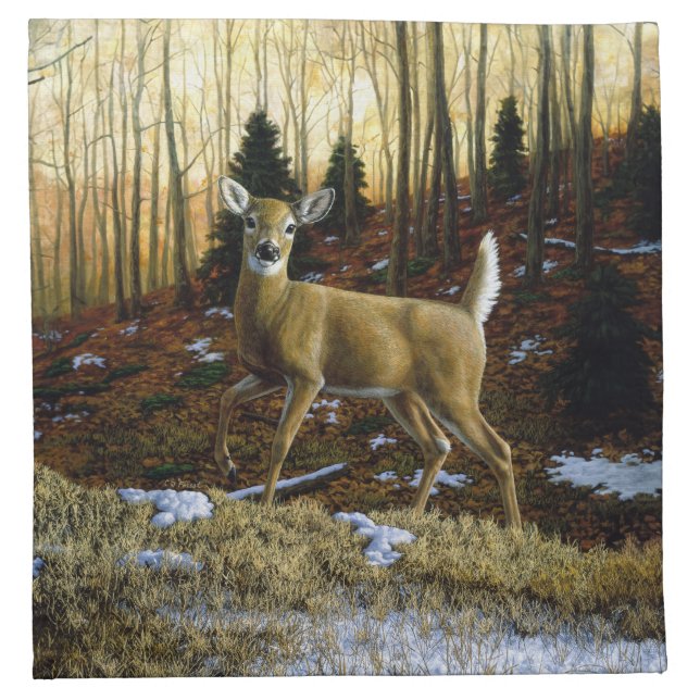 Whitetail Deer Doe in Autumn Forest Cloth Napkin (Front)