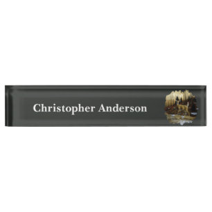 Whitetail Deer Doe in Autumn Forest Desk Name Plate
