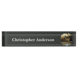 Whitetail Deer Doe in Autumn Forest Desk Name Plate