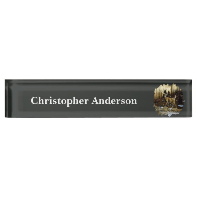 Whitetail Deer Doe in Autumn Forest Desk Name Plate (Front)