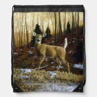 Whitetail Deer Doe in Autumn Forest Drawstring Bag