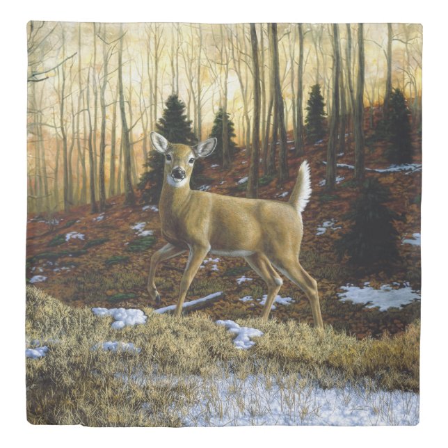 Whitetail Deer Doe in Autumn Forest Duvet Cover (Front)