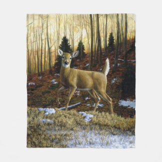 Whitetail Deer Doe in Autumn Forest Fleece Blanket