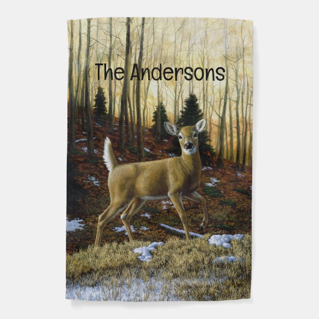 Whitetail Deer Doe in Autumn Forest Garden Flag (Front)