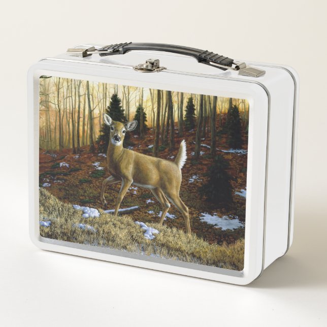 Whitetail Deer Doe in Autumn Forest Metal Lunch Box (Front)