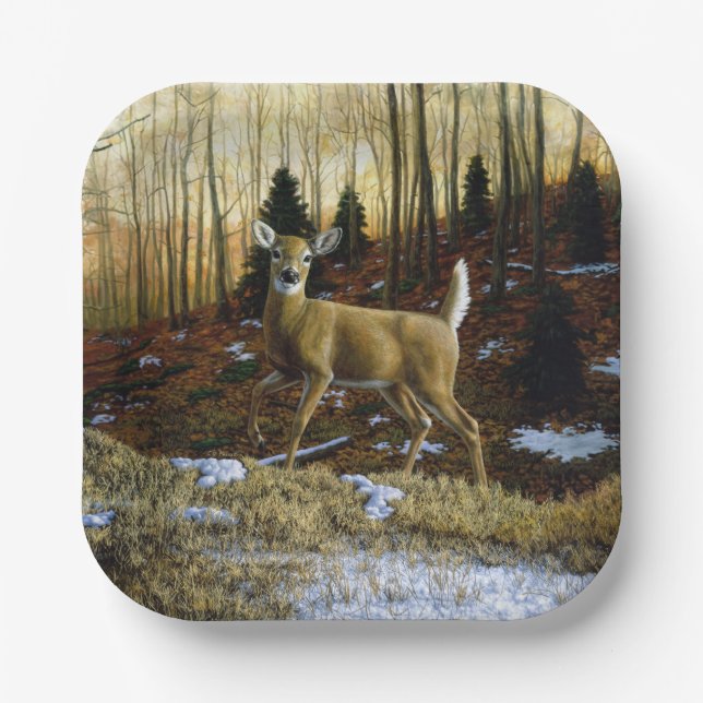 Whitetail Deer Doe in Autumn Forest Paper Plates (Front)