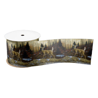 Whitetail Deer Doe in Autumn Forest Satin Ribbon