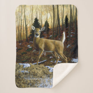 Whitetail Deer Doe in Autumn Forest Sherpa Blanket