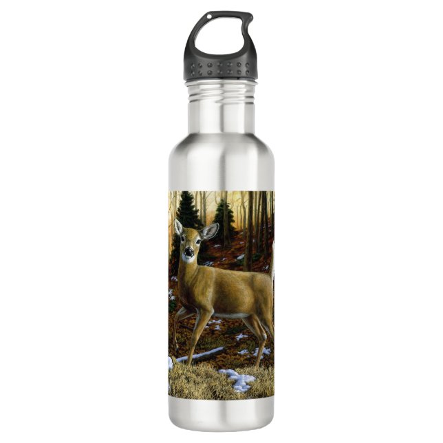 Whitetail Deer Doe in Autumn Forest Stainless Steel Water Bottle (Front)