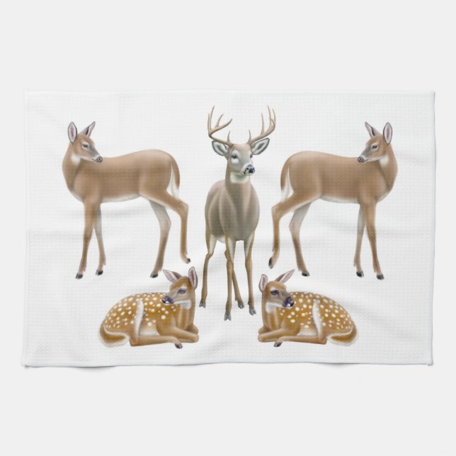 Whitetail Deer Family Kitchen Towel (Horizontal)