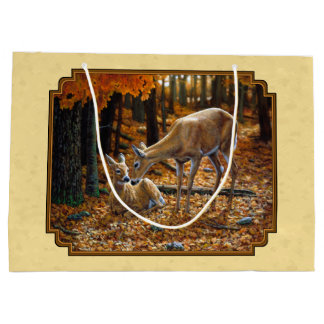 Whitetail Deer Fawn & Doe Yellow Large Gift Bag