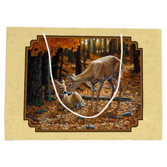 Whitetail Deer Fawn & Doe Yellow Large Gift Bag (Back)