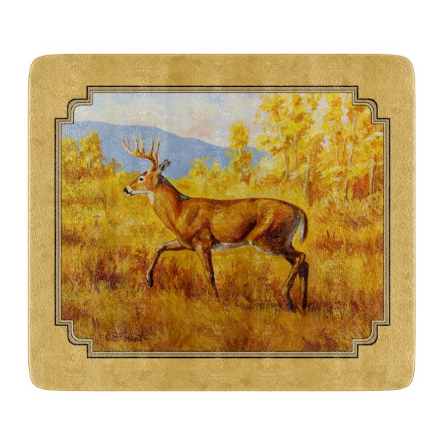 Whitetail Deer Golden Aspen Woods Cutting Board (Front)