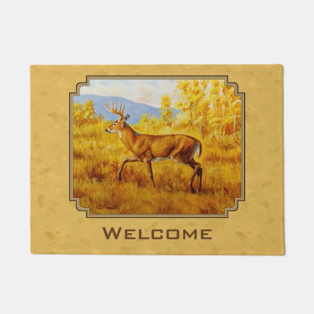 Whitetail Deer Golden Aspen Woods Doormat (Front)