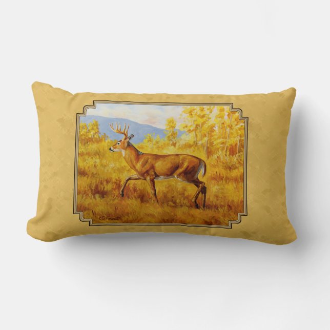 Whitetail Deer Golden Aspen Woods Lumbar Pillow (Front)
