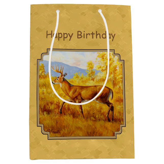 Whitetail Deer Golden Aspen Woods Medium Gift Bag (Front)