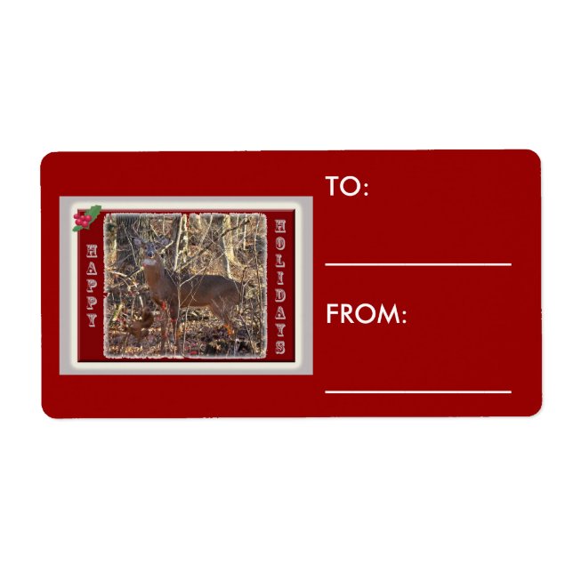 Whitetail Deer Happy Holidays Items Label (Front)