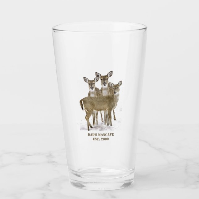 Whitetail Deer Herd / Dad's Mancave Pint  Glass (Front)