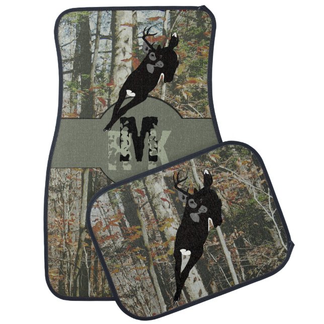 Whitetail Deer Hunters Woodland Camo with Monogram Car Mat (Set)