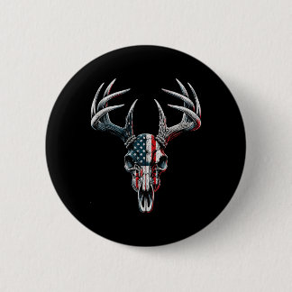 Whitetail Deer Hunting - American Flag On Buck Sku Button