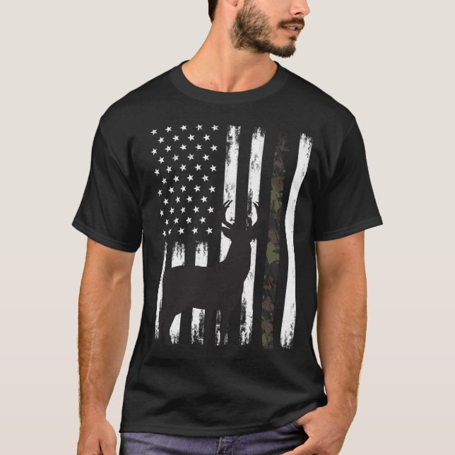 Whitetail Deer Hunting Hunter Buck Camo American F T-Shirt (Front)