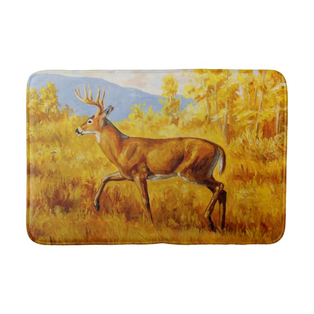 Whitetail Deer in Autumn Aspen Forest Bath Mat (Front)