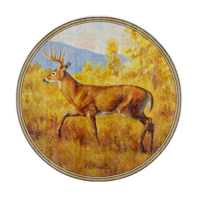 Whitetail Deer in Autumn Aspen Forest Cutting Board (Front)
