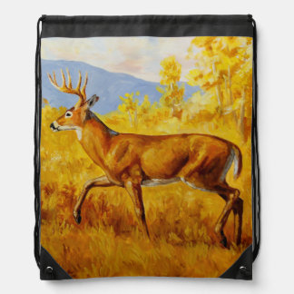 Whitetail Deer in Autumn Aspen Forest Drawstring Bag