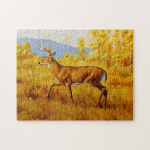 Whitetail Deer in Autumn Aspen Forest Jigsaw Puzzle
