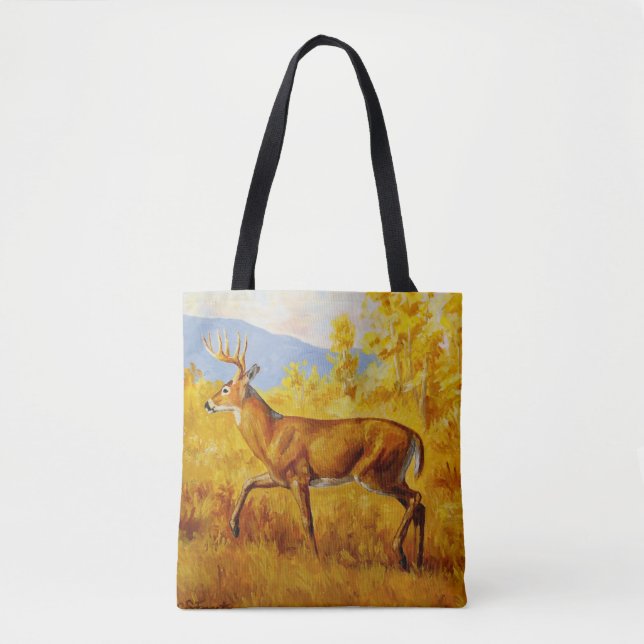Whitetail Deer in Autumn Aspen Forest Tote Bag (Front)