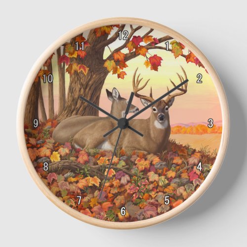 Whitetail Deer in Autumn New England Fall Colors Clock