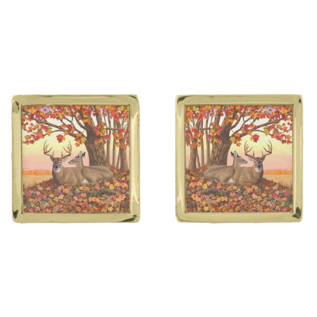 Whitetail Deer in Autumn New England Fall Colors Cufflinks (Front)