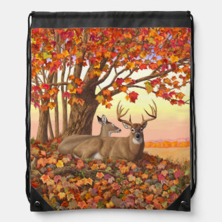 Whitetail Deer in Autumn New England Fall Colors Drawstring Bag