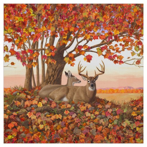 Whitetail Deer in Autumn New England Fall Colors Fabric