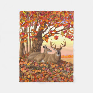 Whitetail Deer in Autumn New England Fall Colors Fleece Blanket