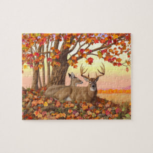 Whitetail Deer in Autumn New England Fall Colors Jigsaw Puzzle