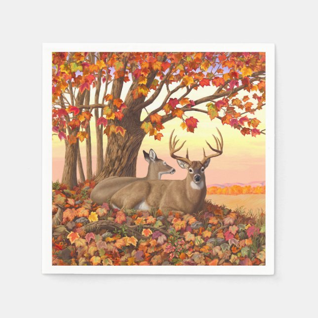 Whitetail Deer in Autumn New England Fall Colors Napkins (Front)