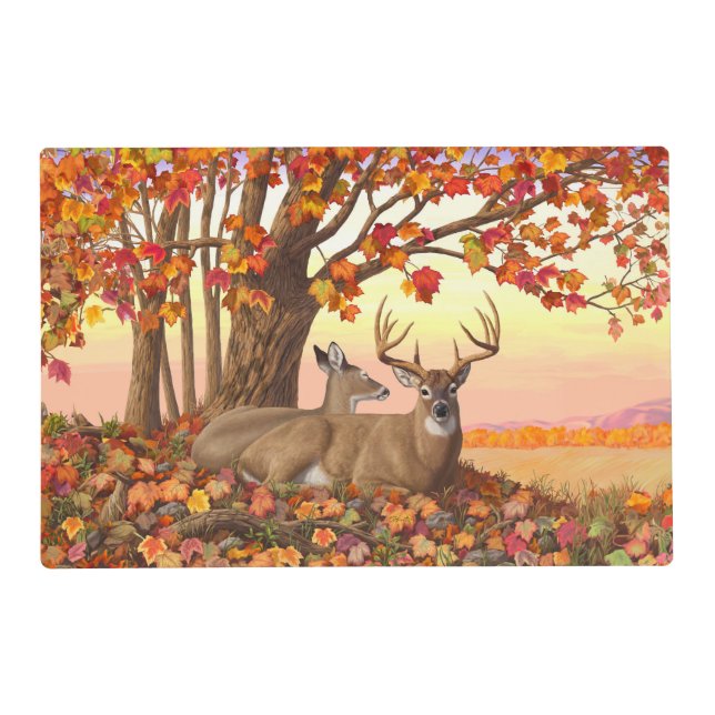 Whitetail Deer in Autumn New England Fall Colors Placemat (Front)