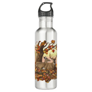 Whitetail Deer in Autumn New England Fall Colors Stainless Steel Water Bottle