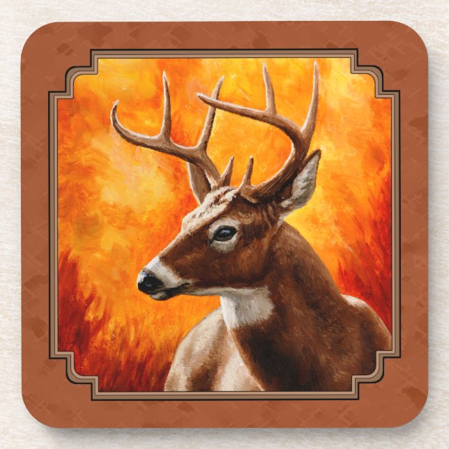 Whitetail Deer in Autumn Reddish Brown Coaster (Front)