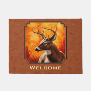 Whitetail Deer in Autumn Reddish Brown Doormat