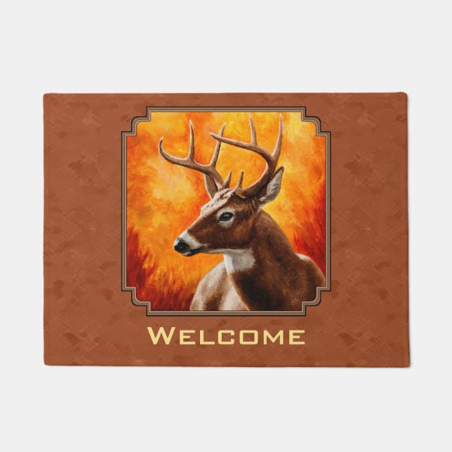 Whitetail Deer in Autumn Reddish Brown Doormat (Front)
