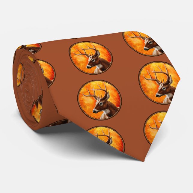 Whitetail Deer in Autumn Reddish Brown Neck Tie (Rolled)