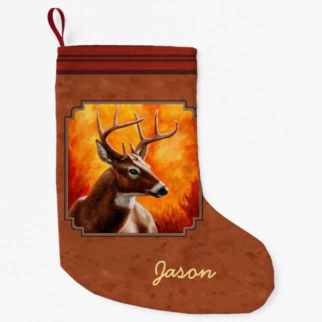 Whitetail Deer in Autumn Reddish Brown Small Christmas Stocking (Front)