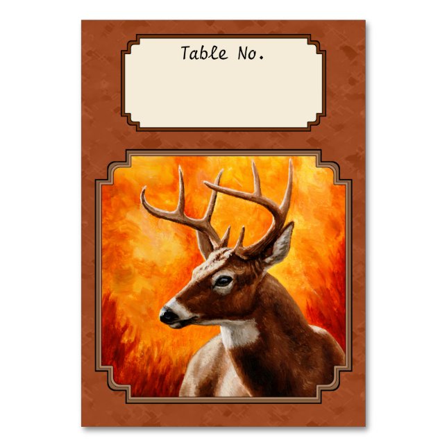 Whitetail Deer in Autumn Reddish Brown Table Number (Front)