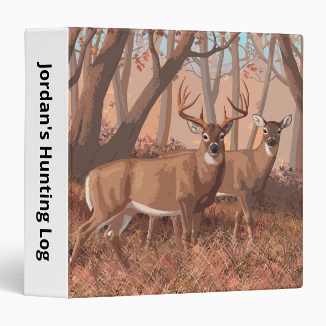 Whitetail Deer In Forest Retro Style Nature 3 Ring Binder (Front/Spine)