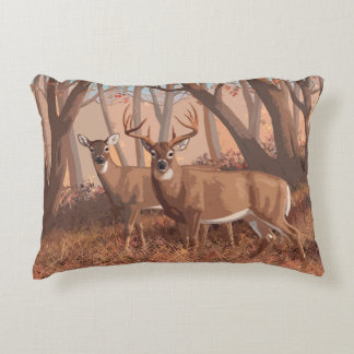Whitetail Deer In Forest Retro Style Nature Accent Pillow
