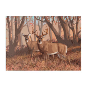 Whitetail Deer In Forest Retro Style Nature Acrylic Print