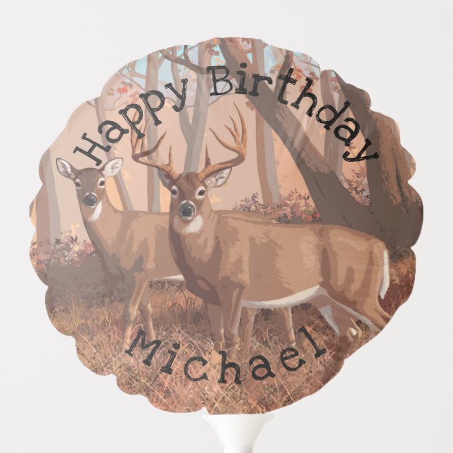 Whitetail Deer In Forest Retro Style Nature Balloon (Front)