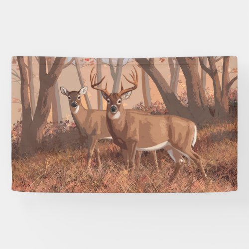 Whitetail Deer In Forest Retro Style Nature Banner